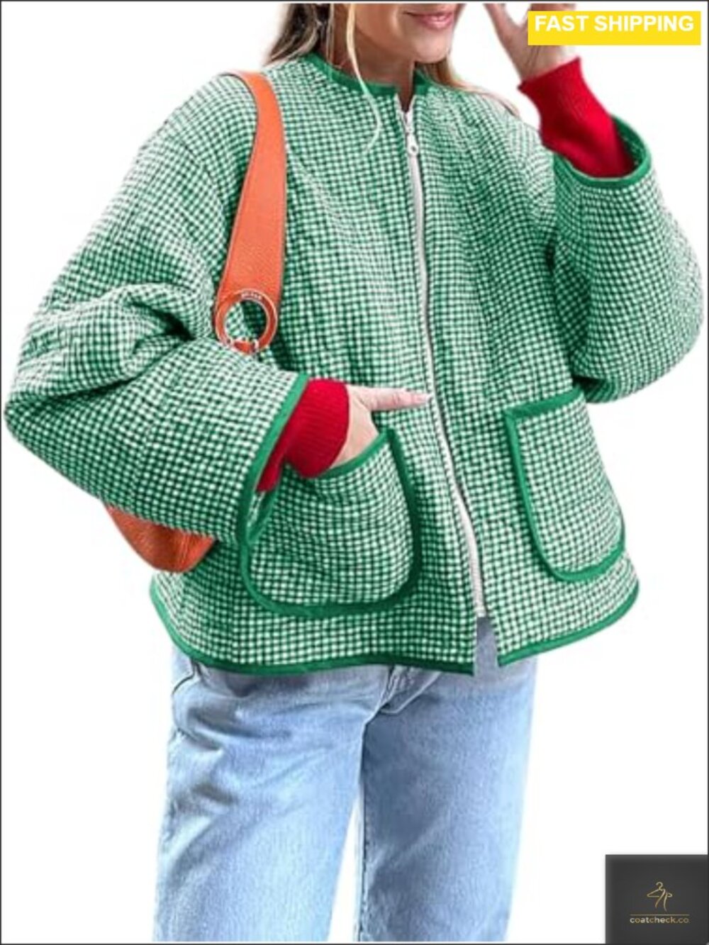 Women's Quilted Lightweight Plaid Cropped Jacket Winter Coat